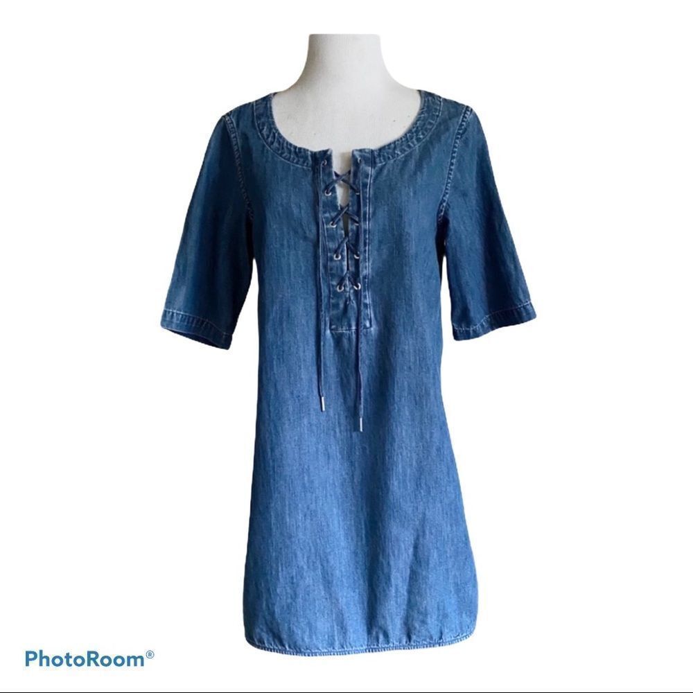 Rag & Bone Jean Lace Up Front Mini Denim Jean Dress Xs